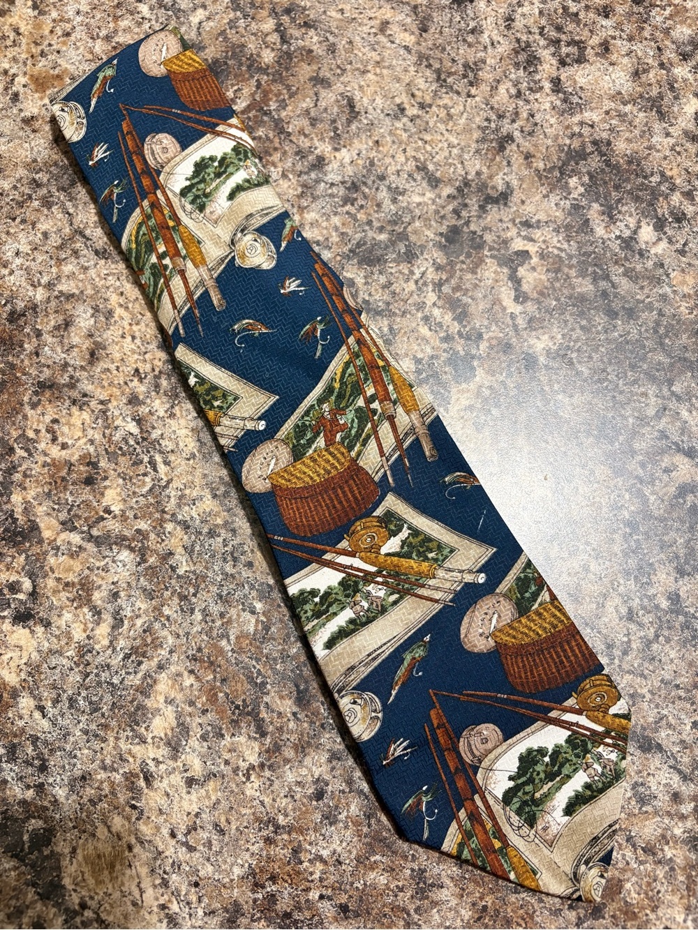 Classic Navy Illustrated Fishing Motif Men's Tie